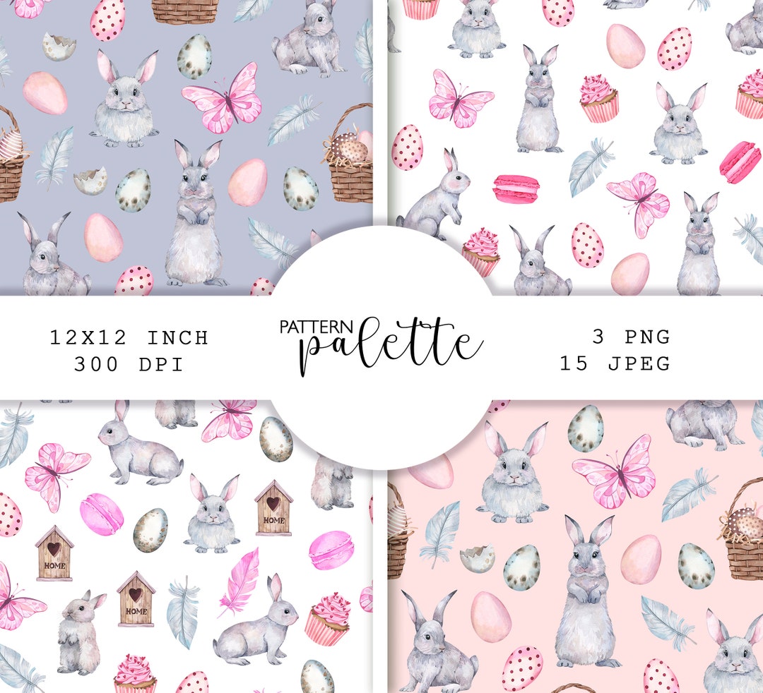 Watercolor Easter Seamless Patterns, Easter Bunny Pattern, Printable ...