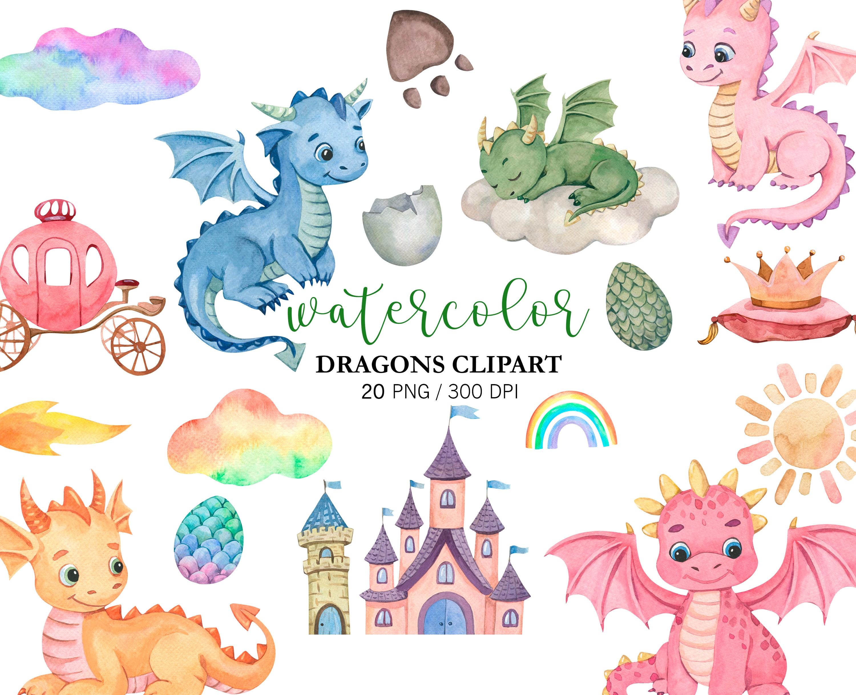 Watercolor Baby Dragon Clipart PNG, Nursery Decor Fantasy Illustrations ...
