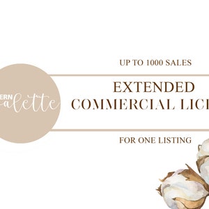 May include: A beige circle with the text "PATTERN palette" in white. The text "UP TO 1000 SALES EXTENDED COMMERCIAL LICENSE FOR ONE LISTING" is in brown text on a white background.