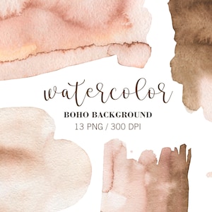 Clipart de fundo aquarela Boho, clipart marrom bege, PNG, clipart de casamento, design de casamento em aquarela, pinceladas de aquarela,