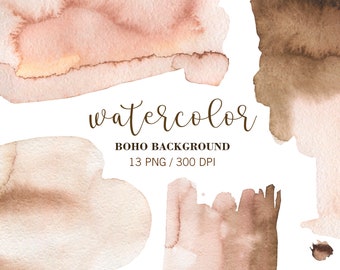 Watercolor Boho Background clipart, Brown Beige Clipart, PNG, Wedding ClipArt, Watercolor Wedding Design, Watercolor Brush Strokes,