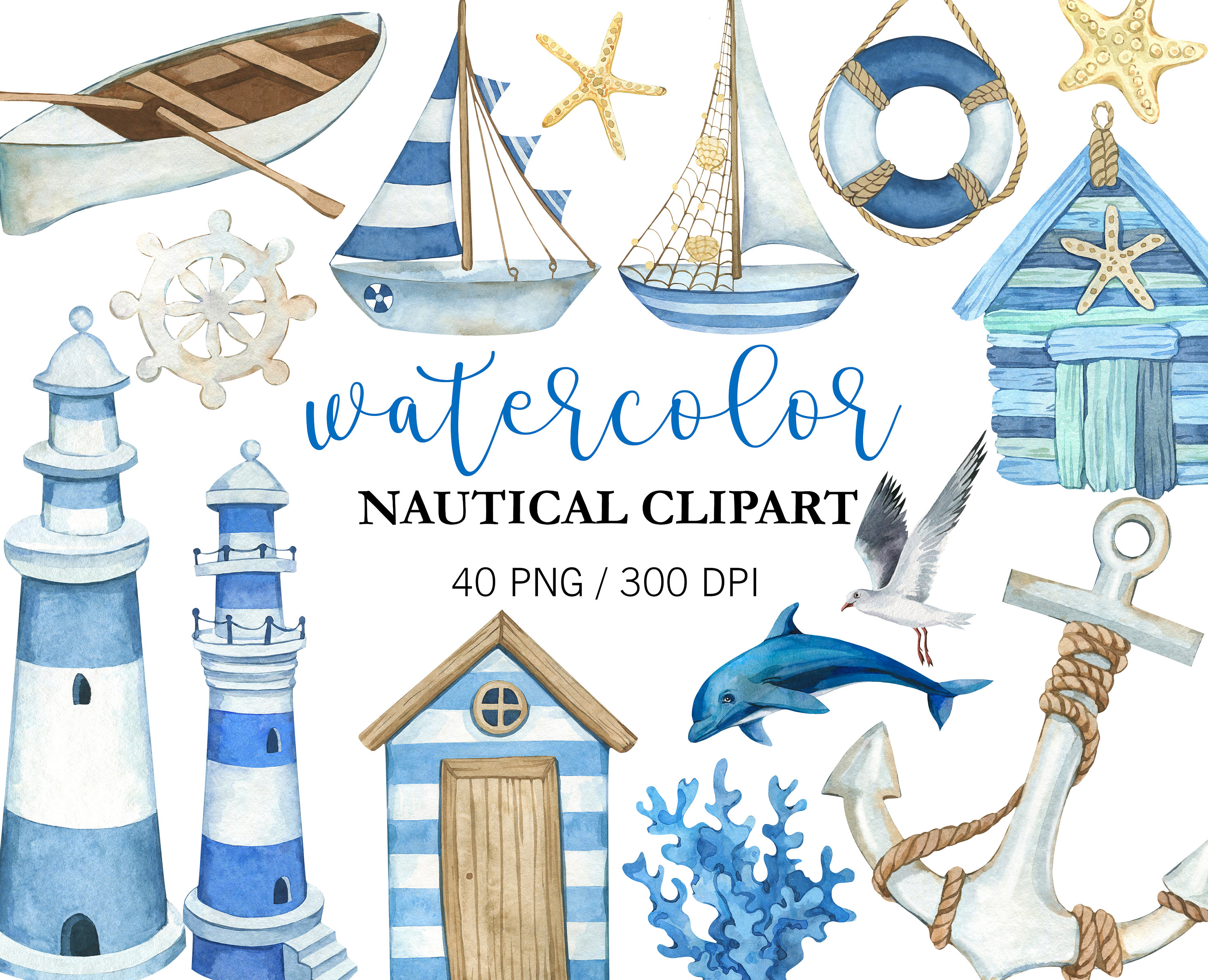 Clipart de acuarela costera, clipart de playa, PNG, clipart de viajes, clipart náutico, clipart de océano, faro, clipart marino, clipart de verano