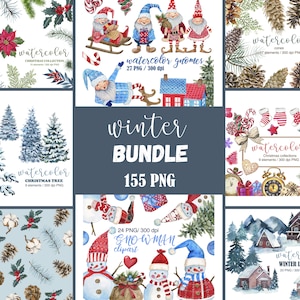 Big Winter BUNDLE, aquarelle Clipart BUNDLE, aquarelle Noël Clipart, clipart hiver, PNG, grande Collection, grand ensemble, Noël doux