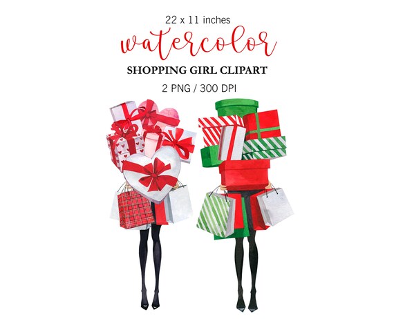 Watercolor Fashion Clipart, Shopping girl, Love png, Christmas gifts, Fashion girl png, Valentines Day clipart, Fashion Planner Stickers