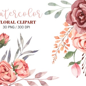 Watercolor Flowers clipart, Wedding Decor, Bridal Graphics, Hand Painted PNG for Wedding Invitation, Floral Clip Art Wedding Invitations