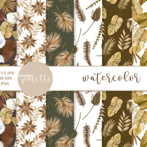 Watercolor Boho tropical flowers, Boho Seamless Pattern, Boho wedding, Tropical patterns, Wedding Floral Patterns, Tropical Plant Papers