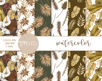 Watercolor Boho tropical flowers, Boho Seamless Pattern, Boho wedding, Tropical patterns, Wedding Floral Patterns, Tropical Plant Papers