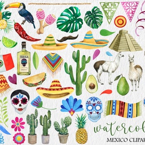 Watercolor Mexican Party Clipart, Mexico Clipart, Travel Clipart, PNG, Cinco De Mayo Clipart Party, image 3