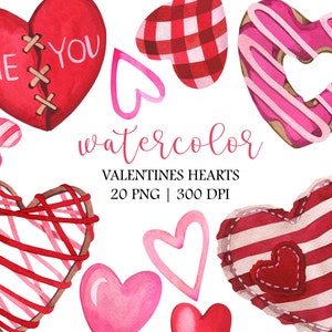 Imágenes prediseñadas de corazones de acuarela, imágenes prediseñadas del día de San Valentín, imágenes prediseñadas de amor, imágenes prediseñadas románticas, forma de corazón rojo, imágenes prediseñadas dibujadas a mano, corazón digital PNG
