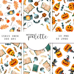 Watercolor Halloween Seamless Patterns, Halloween Digital Paper, PNG, Scrapbook pattern papers, Halloween backgrounds, Halloween sweets