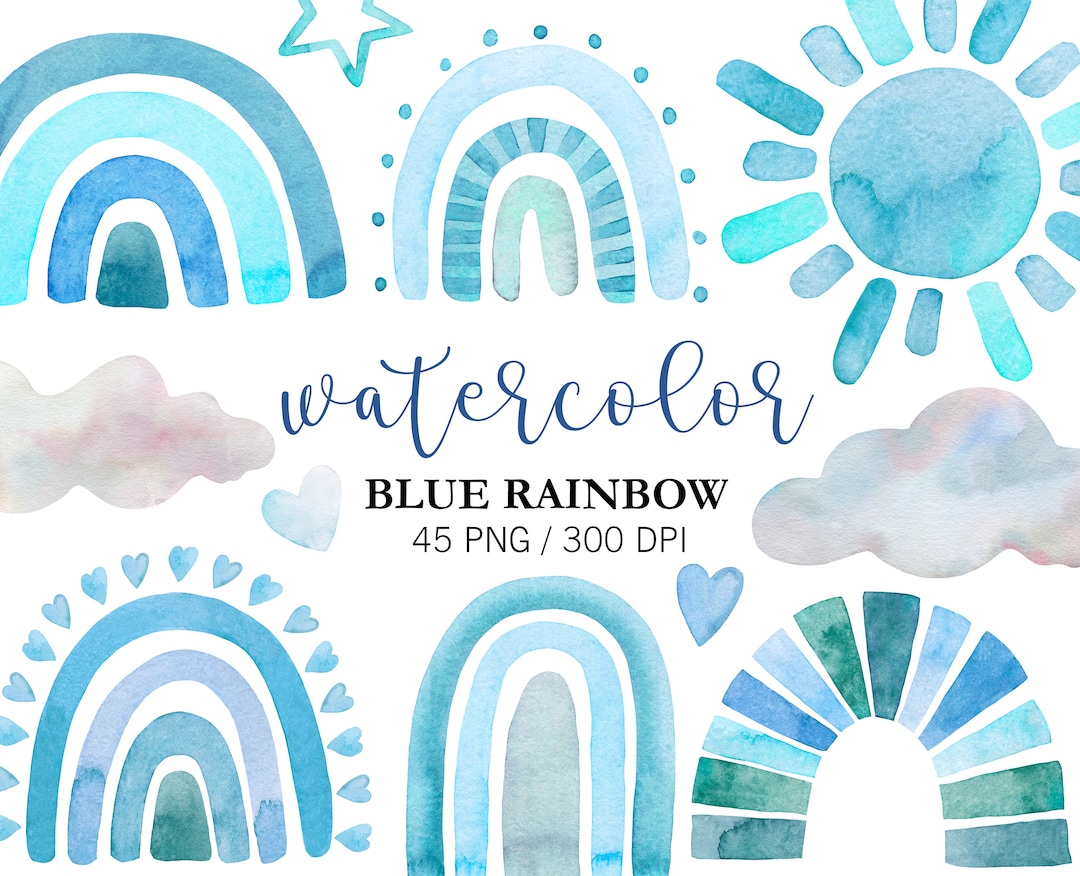 Watercolor Blue Rainbow Clipart, Nursery Decor, Baby Shower Clipart ...