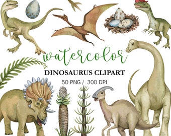 Watercolor Dinosaur Clipart,  Dinosaur clipart, Nursery Clipart, PNG, Dinosaur birthday party Decor, Dinosaur stickers, Dinosaur baby shower