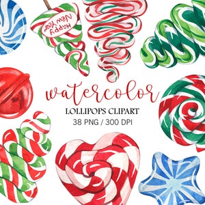 Watercolor Candy Cane Clipart, Christmas Decor, Christmas png, Lollipops Clipart, Christmas clipart, Christmas sweets, Christmas Tree Candy