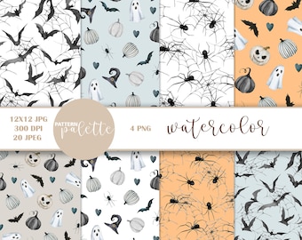Watercolor Halloween Seamless Patterns, Halloween Digital Paper, PNG, Halloween backgrounds, Halloween, Digital Paper Pack