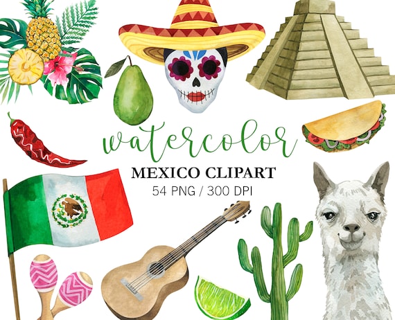 Watercolor Mexican Party Clipart, Mexico Clipart, Travel Clipart, PNG, Cinco De Mayo Clipart Party,