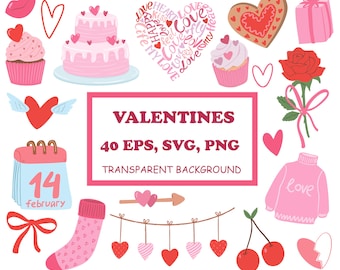 Valentines Svg Clipart, Valentine Graphics Hearts, Cakes Gifts, Love Svg, Valentines Stickers Valentine Design for Shirt Cricut Sublimation