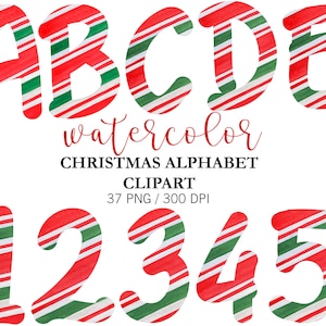 Watercolor Christmas Alphabet Clipart: Red & Green Letters, Numbers PNG, Digital Download