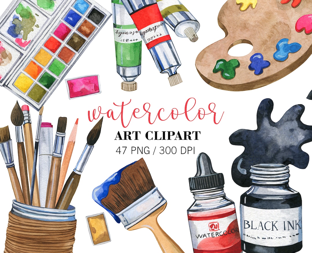 Watercolor Artist Clipart, Painting Clipart, PNG, Back to School