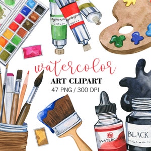 Watercolor craft supplies clipart, art supplies, glue gun, coloring  crafting graphics commercial use png