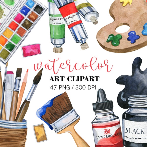 Aquarell Künstler Clipart, Malerei Clipart, PNG, Back To School Clipart, Paiting Aufkleber, Künstlerbedarf Clipart, Kunstunterricht Clipart, Pinsel