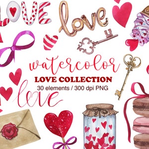 Lindo amor clipart, Acuarela Clipart Día de San Valentín, San Valentín ClipArt, Corazón pintado a mano Acuarela, Corazón clipart, Wedding clipart, PNG