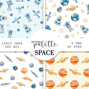Aquarell Weltraum Muster, Astronaut Weltraum digitales Papier Set, Junge Muster, Raumschiff Planeten Rakete, Junge Kinderzimmer Dekor Printables
