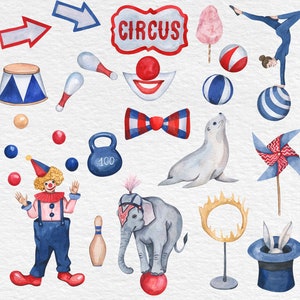 Watercolor Circus Clipart: Carnival Animals, Tent, Carousel PNG, Nursery Decor, Watercolor Hand Painted circus, festival Ferris wheel image 4
