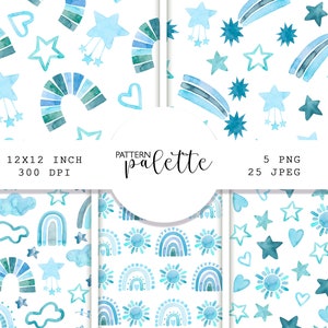 Aquarelle bleu arc-en-ciel modèle sans couture, motif arc-en-ciel, papier numérique arc-en-ciel, fond arc-en-ciel, art mural pour chambre d'enfant, art mural arc-en-ciel, PNG