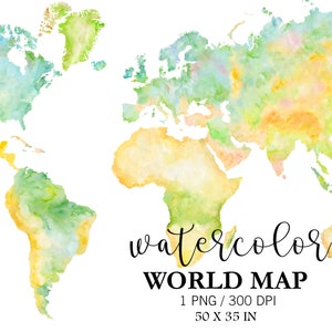 Mapa del mundo de la acuarela, imágenes prediseñadas del mapa de viaje, mapa del mundo imprimible, cartel del mapa del mundo, PNG, arte de la pared del mapa del mundo, decoración del vivero de la pared imprimible