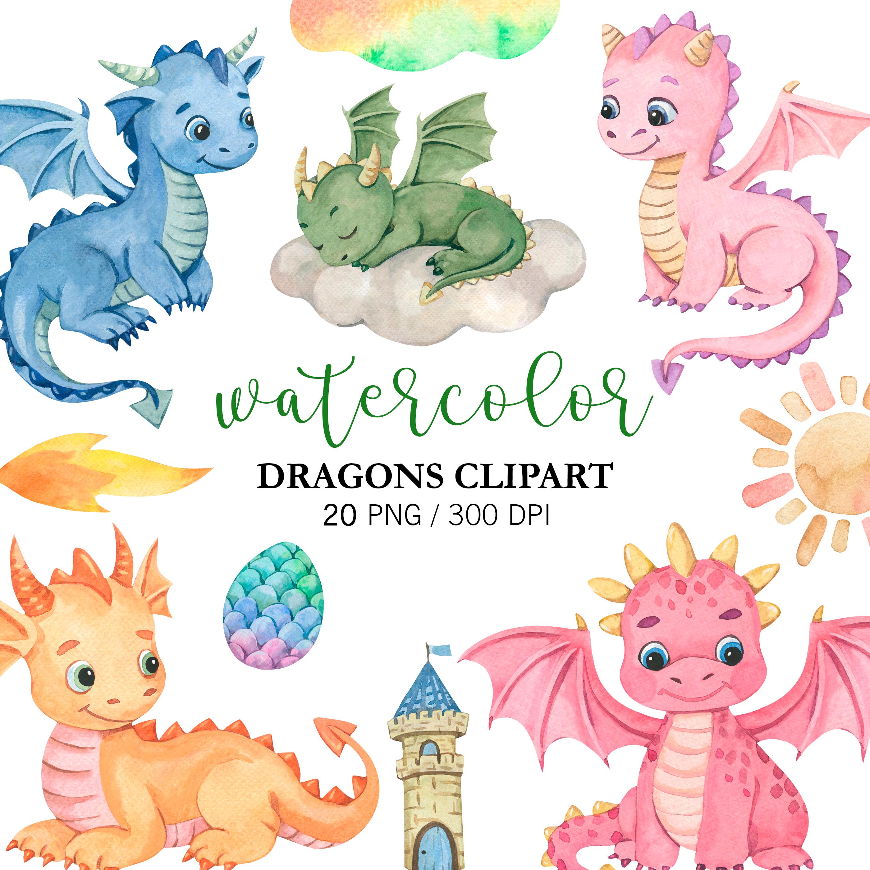 Watercolor Baby Dragon Clipart PNG, Nursery Decor Fantasy Illustrations ...