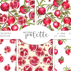 Aquarell Granatapfel Musterdesign, Roter Granatapfel Digital Papier, Granatapfel Küche Stoff-Design, Sommer-Frucht-Hintergrund