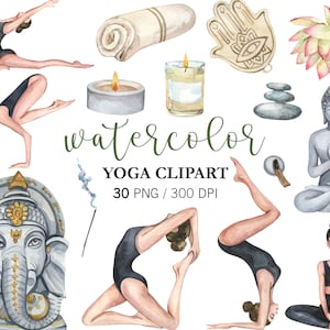 Clipart di ragazze yoga ad acquerello PNG, Clipart di amanti delle pose yoga ad acquerello, Clipart di meditazione, cura di sé, loto, adesivi fitness, yoga, Buddha