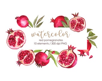 Red pomegranates PNG Clipart, Watercolor Hand Painted Red Pomegranates, pomegranate fruit,  oriental fruit, Pomegranate slices, DIY