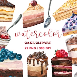 Watercolor Cake Clipart, Baking clipart, Dessert Clipart, Cheesecake Clipart, Pastry, Bakery fruit dessert, Birthday cake clipart, PNG