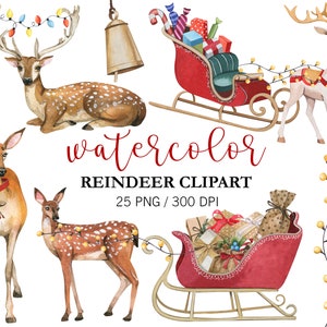 Aquarelle renne clipart, clipart Noël, renne PNG, décoration de Noël, décoration de chambre d'enfant, renne de Noël, clipart Animal à imprimer