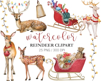 Watercolor Reindeer clipart, Christmas Clipart, Reindeer PNG, Christmas Decor, Nursery Decor, Christmas Reindeer, Animal clipart printables