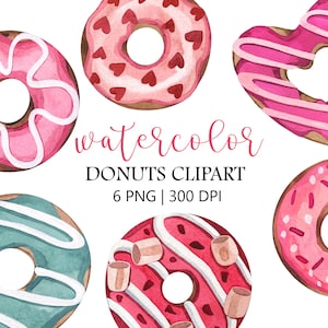 Clipart de Donut em Aquarela, Clipart de Padaria, Clipart de Festa de Aniversário, PNG de Dia dos Namorados, Aquarela de Donut, Comida de Padaria, Festa de Donut,