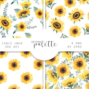 Aquarell Sonnenblume nahtlose Muster, gelbe Sommerblume, Sonnenblume Digital Paper Pack, Sonnenblume Sublimation Hintergrund, Sonnenblume Papier