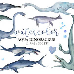 Aquarel zee oceaan dinosaurus clipart, aqua dinosaurus png, decor kinderkamer, prehistorisch, dinosaurus verjaardagsfeestje decor, dinosaurus stickers