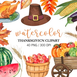 Clipart de Ação de Graças em Aquarela, Clipart de Outono, Decoração de Outono, PNG, Arranjo de Outono, Decoração de Fazenda, Caminhão de Colheita de Outono, Abóbora, Vegetais