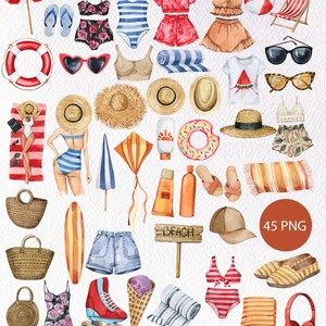 Aquarell Strand Clipart, Urlaub Clipart PNG, Reise Clipart, Sommer Clipart, Aquarell Tropisch Clipart, Sommerurlaub Clipart Bild 2