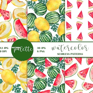 Aquarell Wassermelone Musterdesign PNG Melon Muster, Wassermelone Druck Stoff, Party Dekor, Obst Digital Papier Sommer Obst Hintergrund