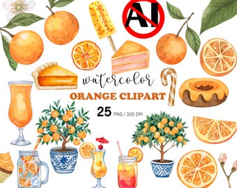 Paquete de imágenes prediseñadas de naranjas en acuarela PNG, conjunto de imágenes prediseñadas de frutas cítricas, naranjo, rodajas de naranja, postre de naranja, gráficos de cítricos de verano