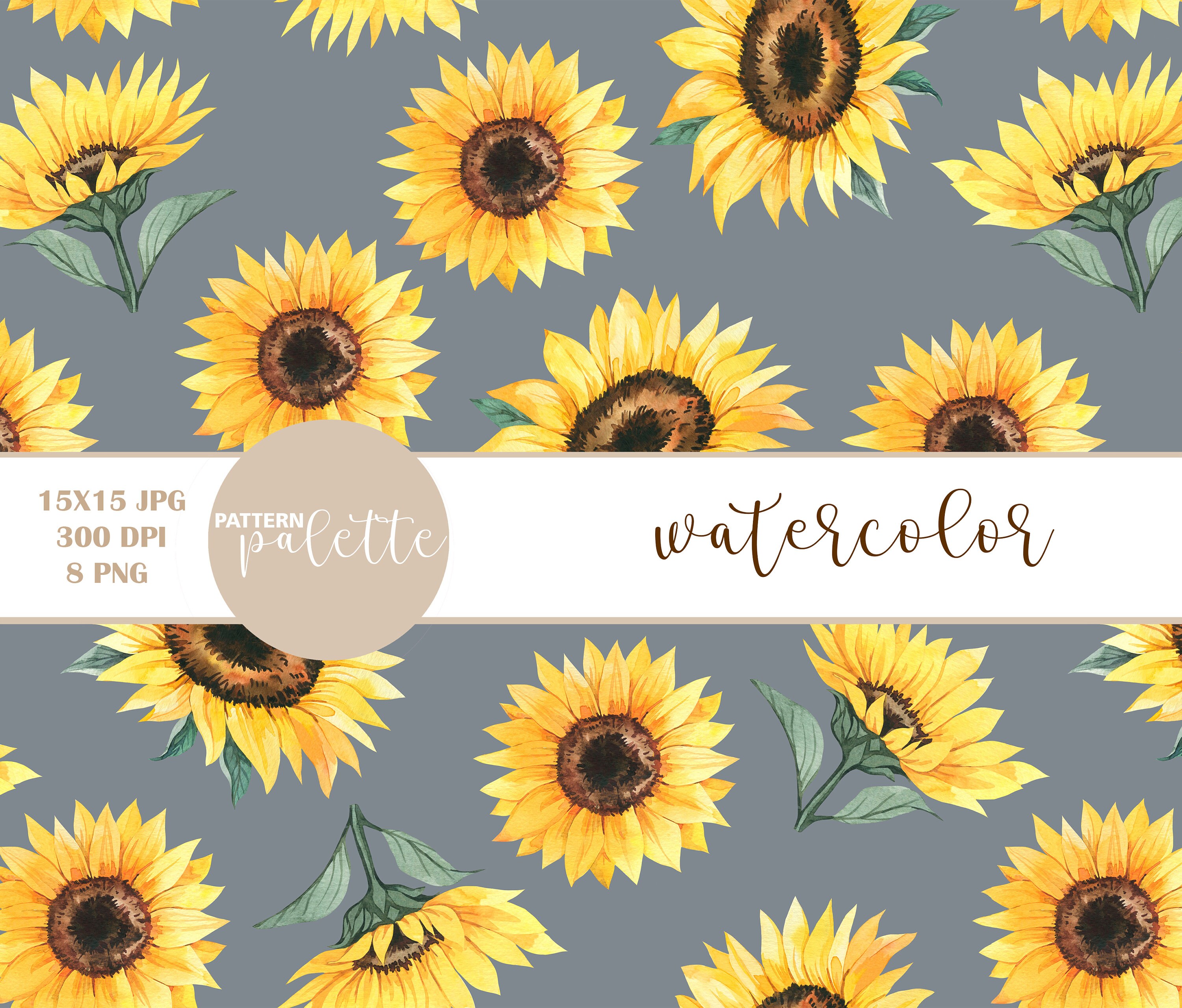 Watercolor Sunflower Seamless Pattern, Sunflower Digital Paper PNG ...