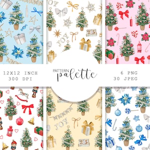 Watercolor Christmas Toys, seamless patterns, Christmas PNG, Christmas Decor, Winter background, Scandinavian Decor,