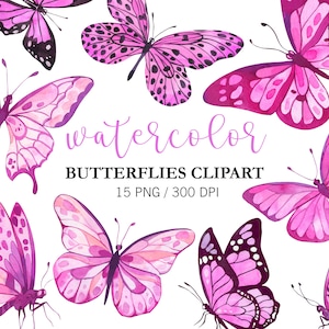 Clipart de borboletas rosa aquarela, clipart de borboleta, aquarela de borboleta, clipart de verão, adesivos de planejador, borboleta PNG, arte de borboleta