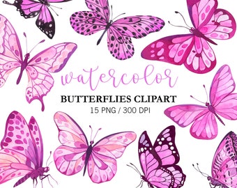 Watercolor Pink Butterflies clipart, Butterfly clipart, Butterfly watercolor, Summer Clipart, Planner stickers, Butterfly PNG, Butterfly Art