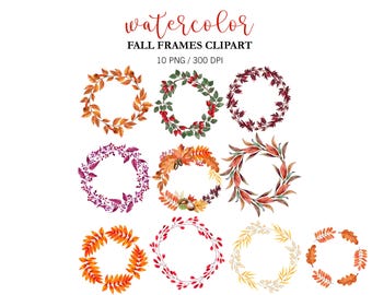 Coronas de otoño en acuarela, marcos de otoño en acuarela, imágenes prediseñadas PNG, marcos de ramas de otoño, imágenes prediseñadas de otoño. Imágenes prediseñadas de Acción de Gracias, marco de boda de otoño