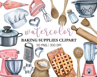 Watercolor Bakery Cooking clipart Bakery Decor, Kitchen Clipart, PNG, Planner Stickers, Bakery Supplies, Food clipart Kitchen Utensils