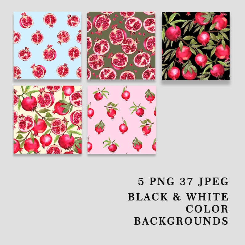 Watercolor Pomegranate Seamless Pattern, Red Pomegranate Digital Paper, Pomegranate Kitchen Fabric Design, Summer Fruit Background image 2